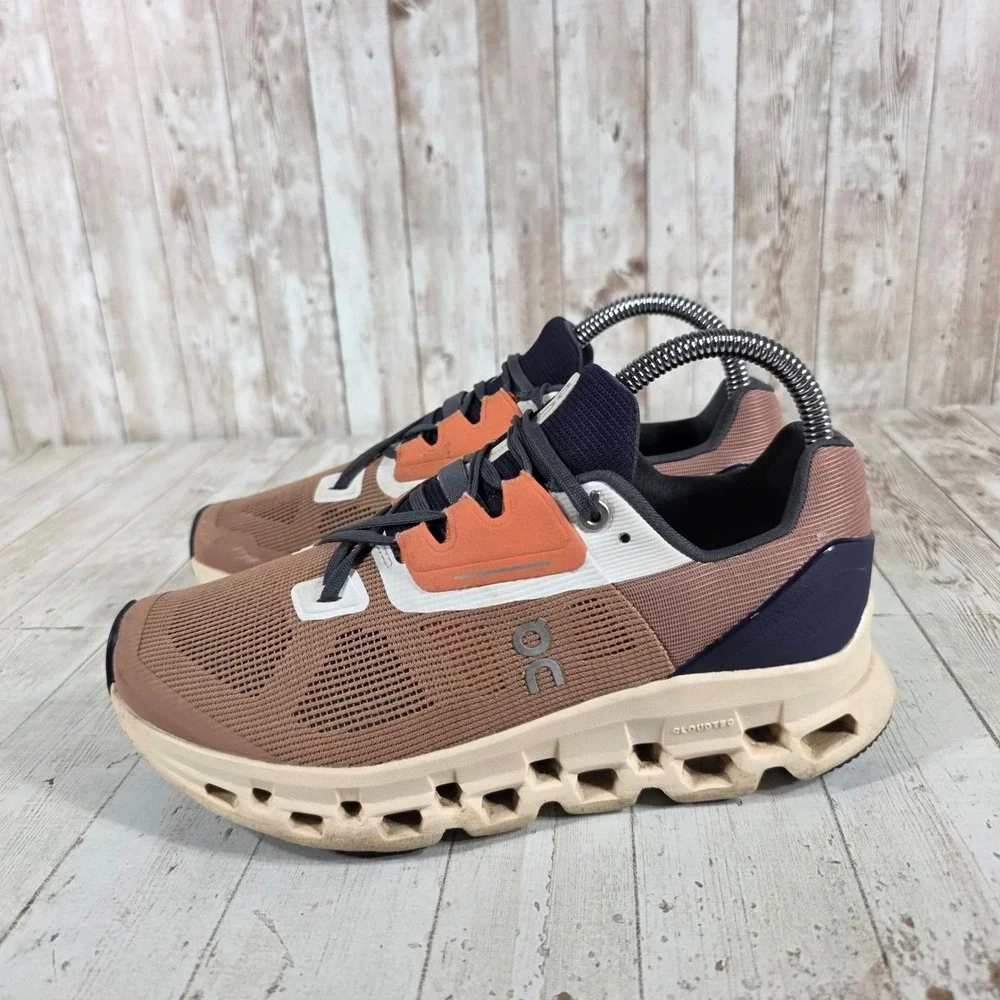 On Running Cloudstratus Womens 7 Brown Orange Navy Blue Mesh Sneakers 39.98657 - Picture 4 of 8